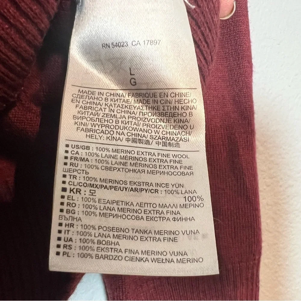 Banana Republic Extra Fine Merino Wool Red Burgundy V-Neck Sweater Mens Large